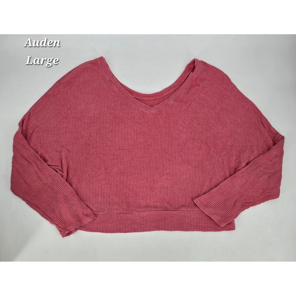 Auden Ribbed Lounge Top Womens Large Pink V Neck Soft Stretch Cozy Sleepwear